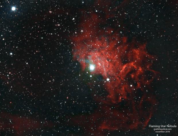 The Flaming Star Nebula captured from a backyard observatory